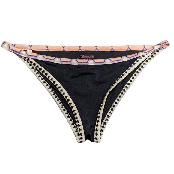 Victoria's Secret Bikini Bottoms‎ Women's Large Black pink Boho y2k EUC - Picture 1 of 6